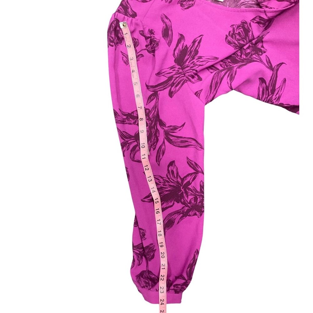Floral V-Neck Wrap Blouse Long Sleeve Purple Black Lightweight A New Day Size L - Picture 7 of 8